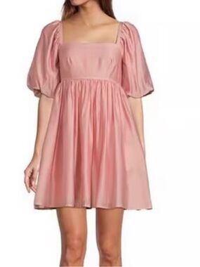 Antonio Melani Puff Sleeve Square Neck Dress Pink Tea Party Size 14 Coquette